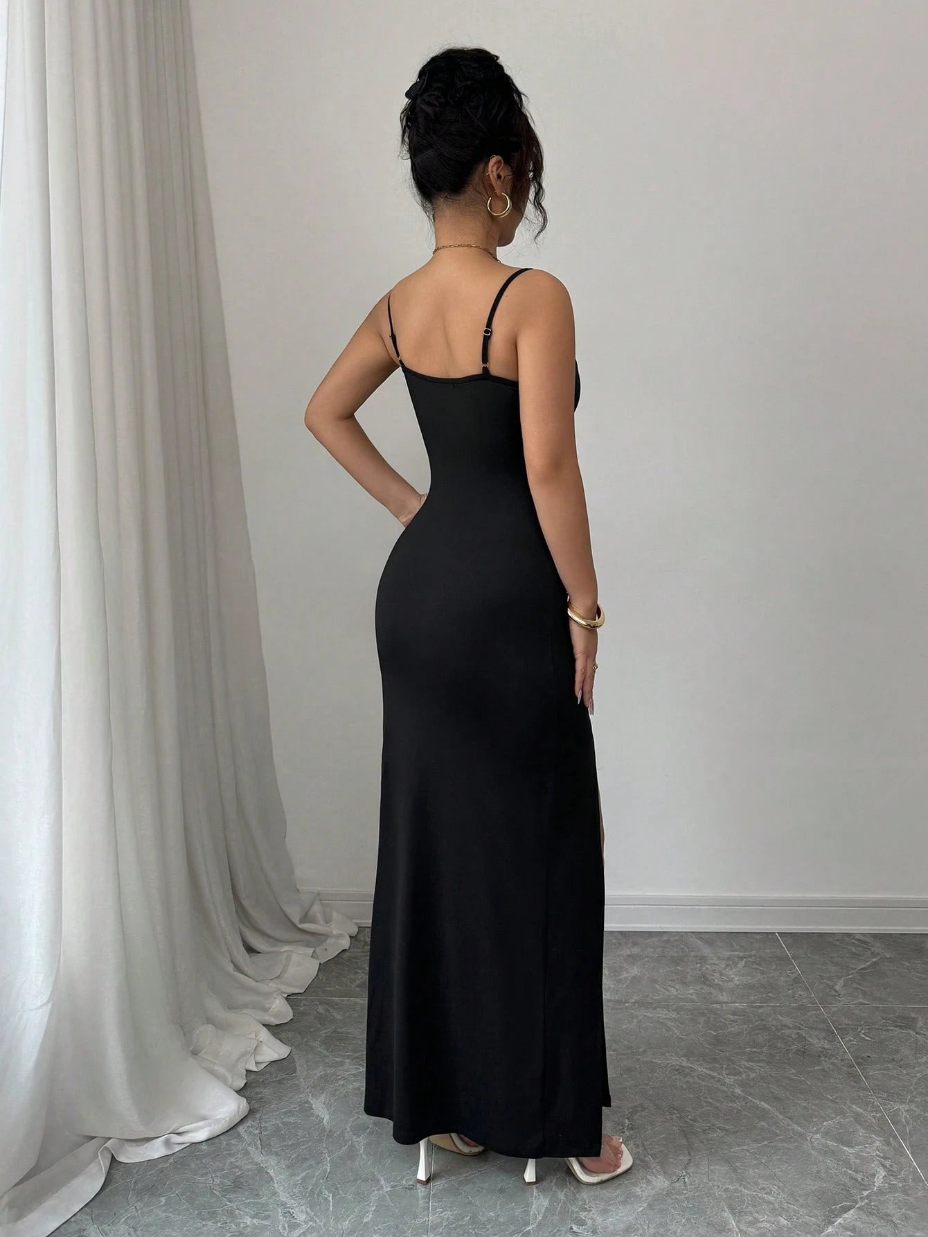 Floral High Slit Spaghetti Strap Dress