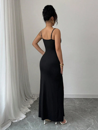 Floral High Slit Spaghetti Strap Dress