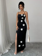Floral High Slit Spaghetti Strap Dress