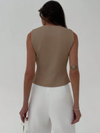 Sleeveless Side Slit Knit Top Hem
