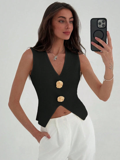 Sleeveless Side Slit Knit Top Hem