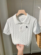 Casual Embroidery Detail Short Sleeve Knit Top