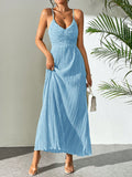 Drawstring Ruffle Backless Cross Straps Maxi Dress