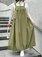 Casual Adjustable Strap Ruched Hem Jumpsuit Dress