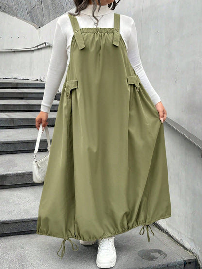 Casual Adjustable Strap Ruched Hem Jumpsuit Dress