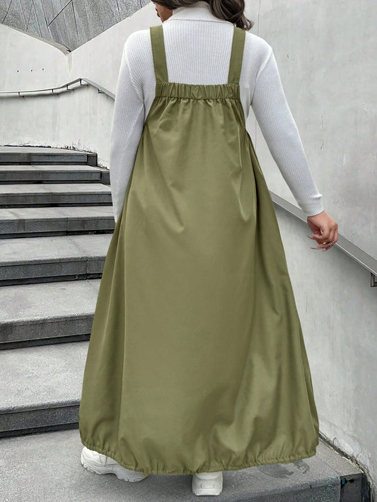 Casual Adjustable Strap Ruched Hem Jumpsuit Dress