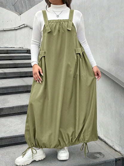 Casual Adjustable Strap Ruched Hem Jumpsuit Dress