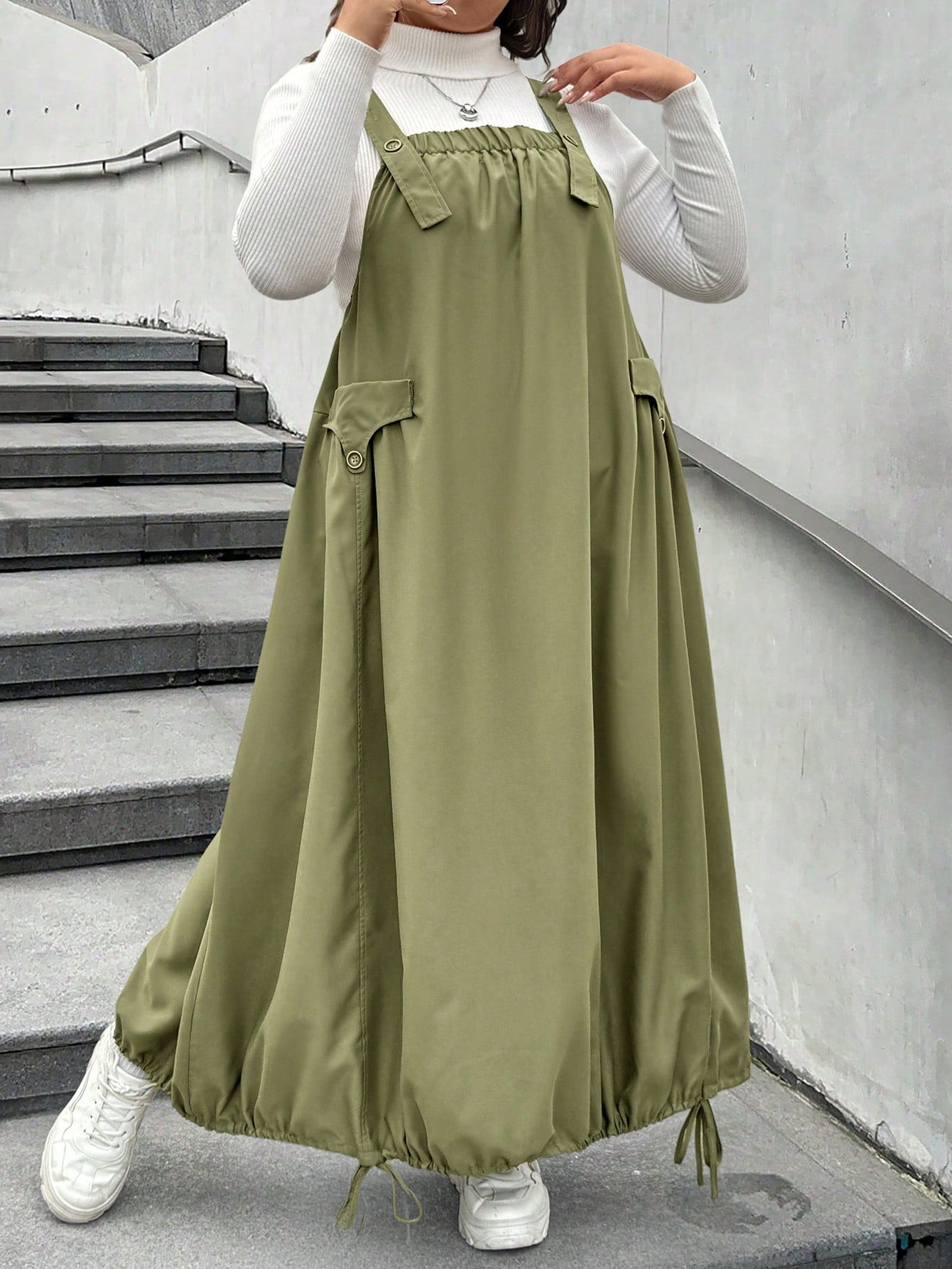 Casual Adjustable Strap Ruched Hem Jumpsuit Dress
