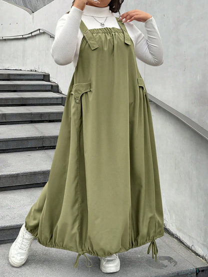Casual Adjustable Strap Ruched Hem Jumpsuit Dress