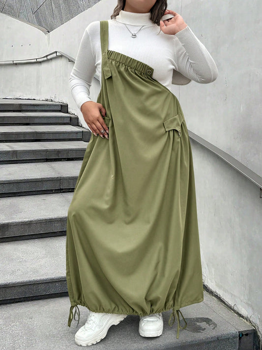 Casual Adjustable Strap Ruched Hem Jumpsuit Dress