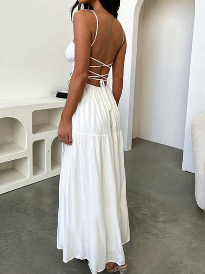 Spaghetti Strap Backless A-Line Beach Dress