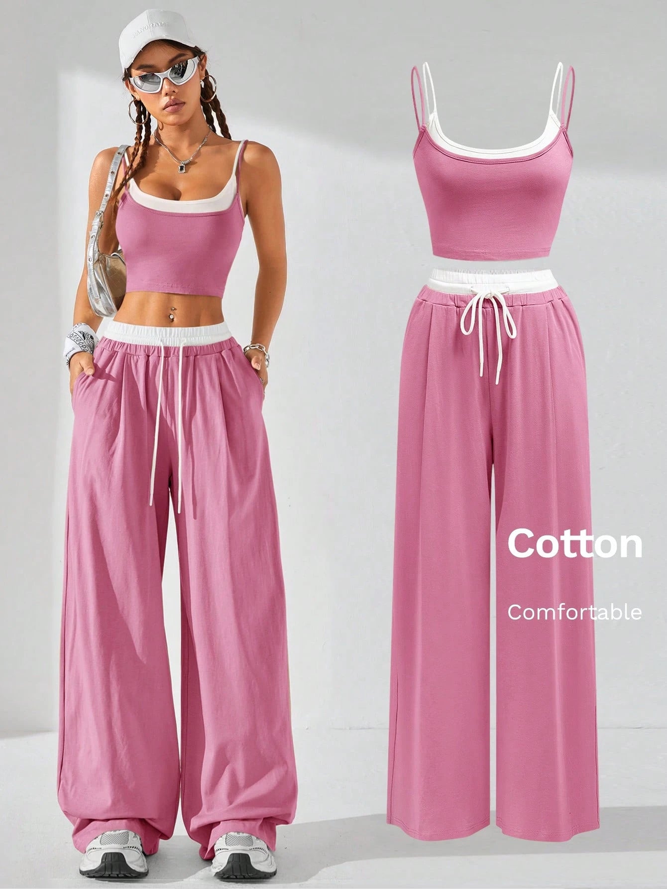 Casual Knit Tank Tops & Sweatpants Sets