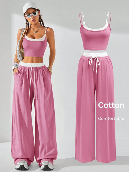 Casual Knit Tank Tops & Sweatpants Sets