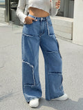 Patchwork Loose Fit Wide Leg Jeans