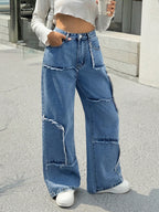 Patchwork Loose Fit Wide Leg Jeans