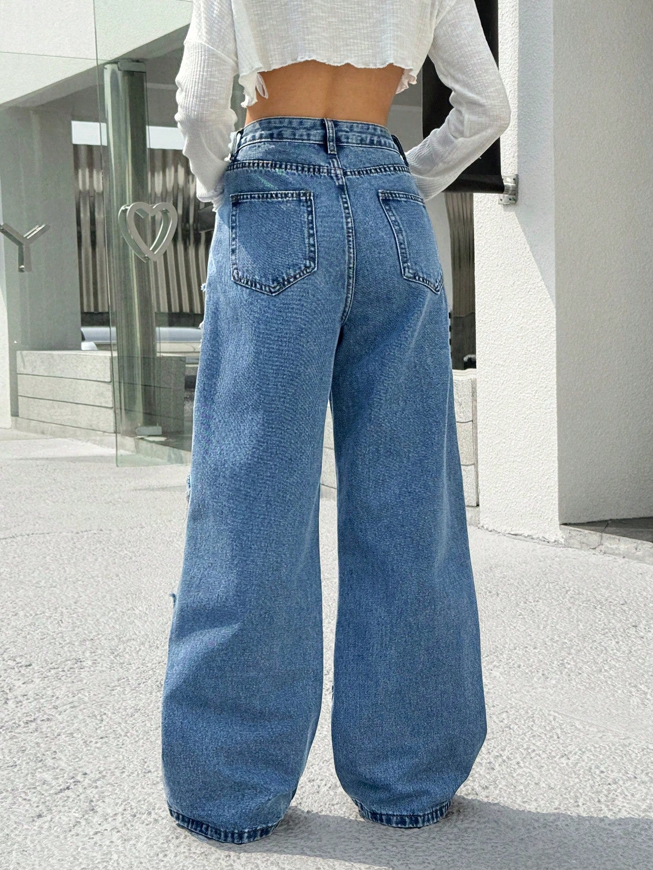 Patchwork Loose Fit Wide Leg Jeans