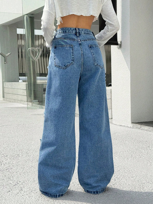 Patchwork Loose Fit Wide Leg Jeans