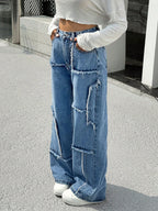 Patchwork Loose Fit Wide Leg Jeans