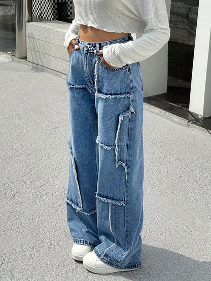 Patchwork Loose Fit Wide Leg Jeans