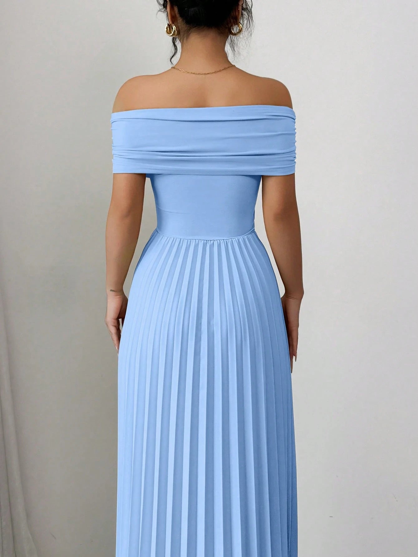 Off Shoulder Pleated Waist Elegant Dress