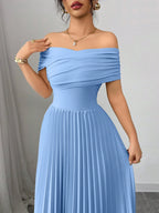 Off Shoulder Pleated Waist Elegant Dress