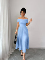 Off Shoulder Pleated Waist Elegant Dress
