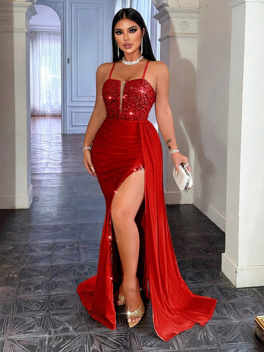 Elegant Spaghetti Strap Slim Fit Maxi Dress