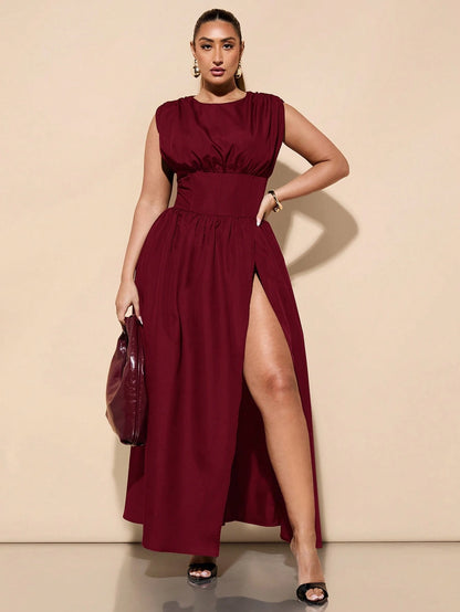 High Waist Empire Slit Dress