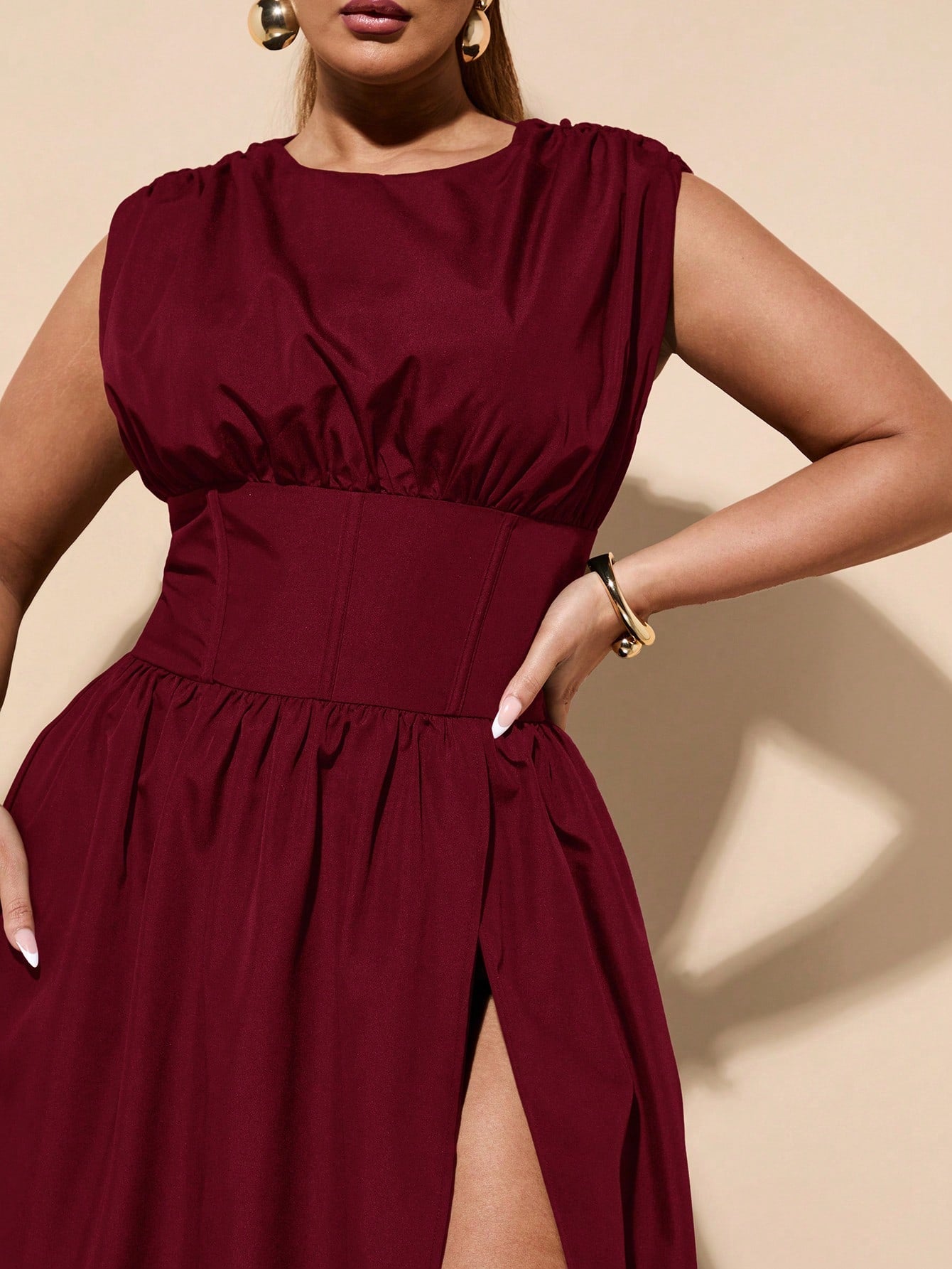 High Waist Empire Slit Dress