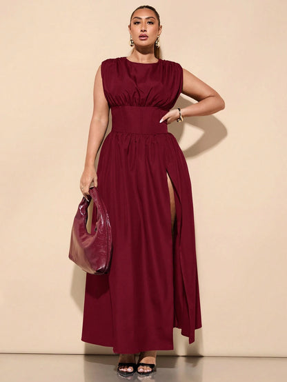 High Waist Empire Slit Dress
