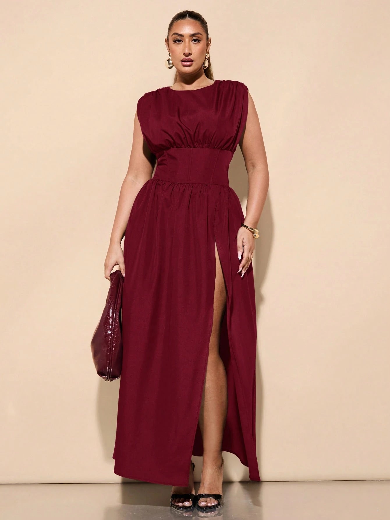 High Waist Empire Slit Dress
