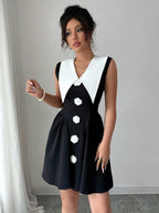 Contrast Floral V-Neck Sleeveless Dress