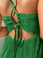 Drawstring Ruffle Backless Cross Straps Maxi Dress