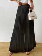 Satin Pleated Long Wide Leg Pants