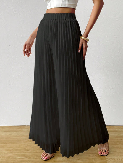 Satin Pleated Long Wide Leg Pants