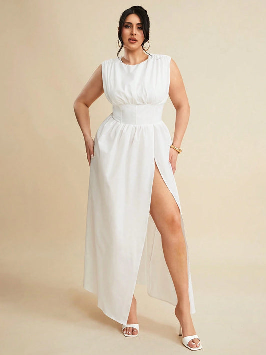 High Waist Empire Slit Dress