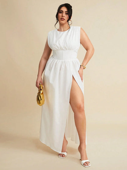 High Waist Empire Slit Dress