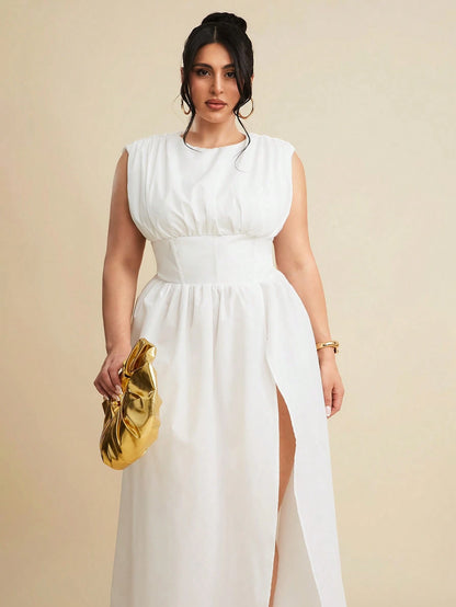 High Waist Empire Slit Dress