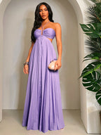 Elegant Ruched Halter Backless Dress