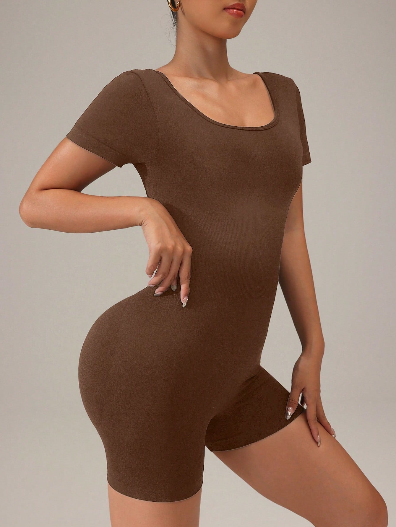 Solid Backless Short Sleeve Romper Jumpsuit