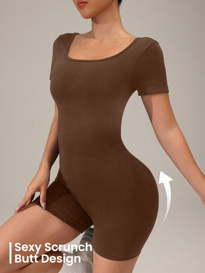 Solid Backless Short Sleeve Romper Jumpsuit