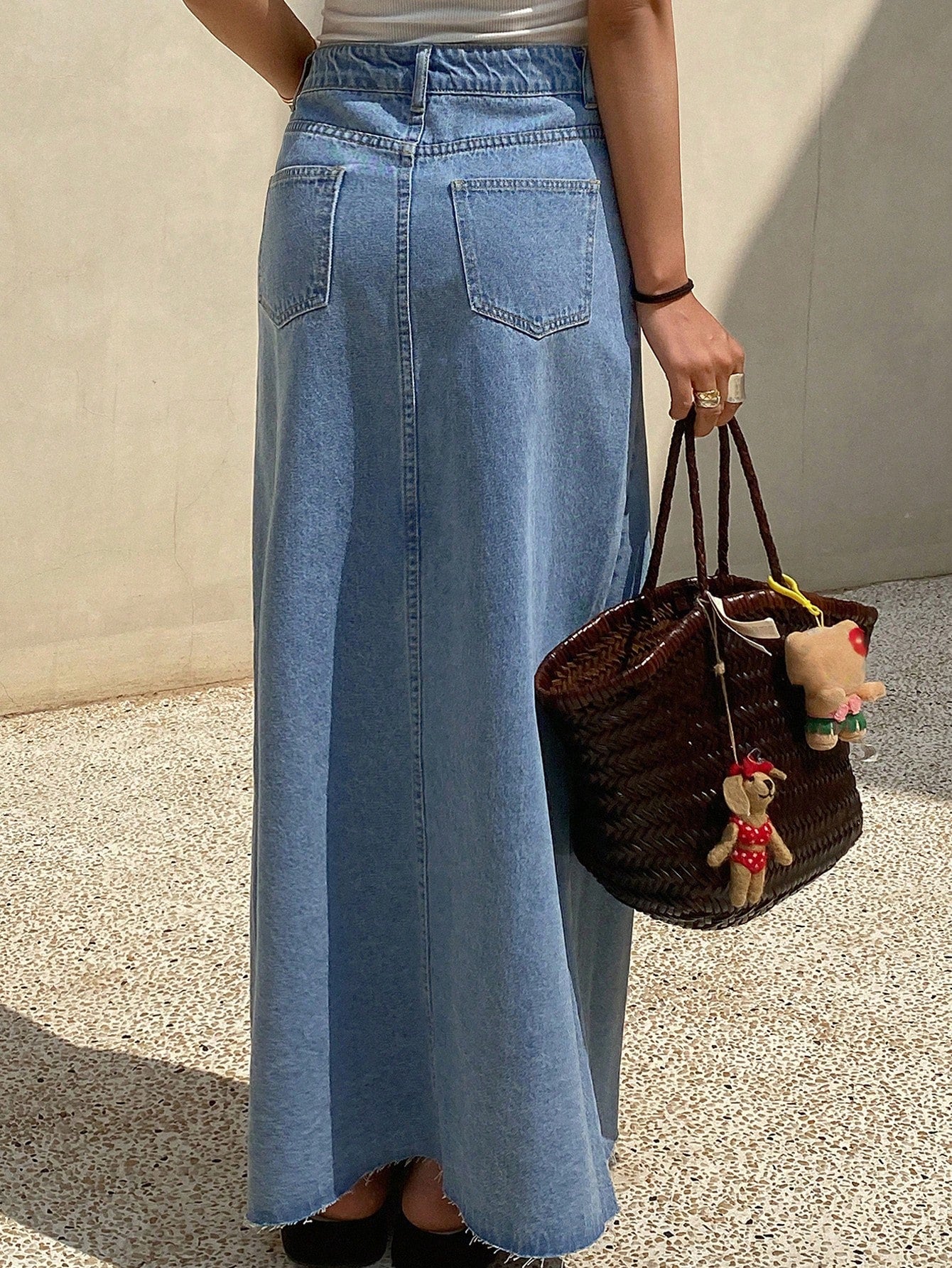 Raw Hem Split Thigh Denim Skirt
