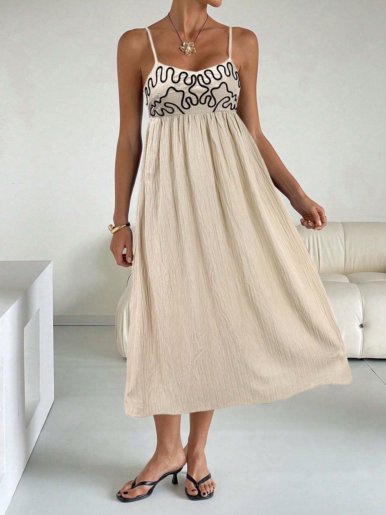 Embroidered Casual Long Slip Dress