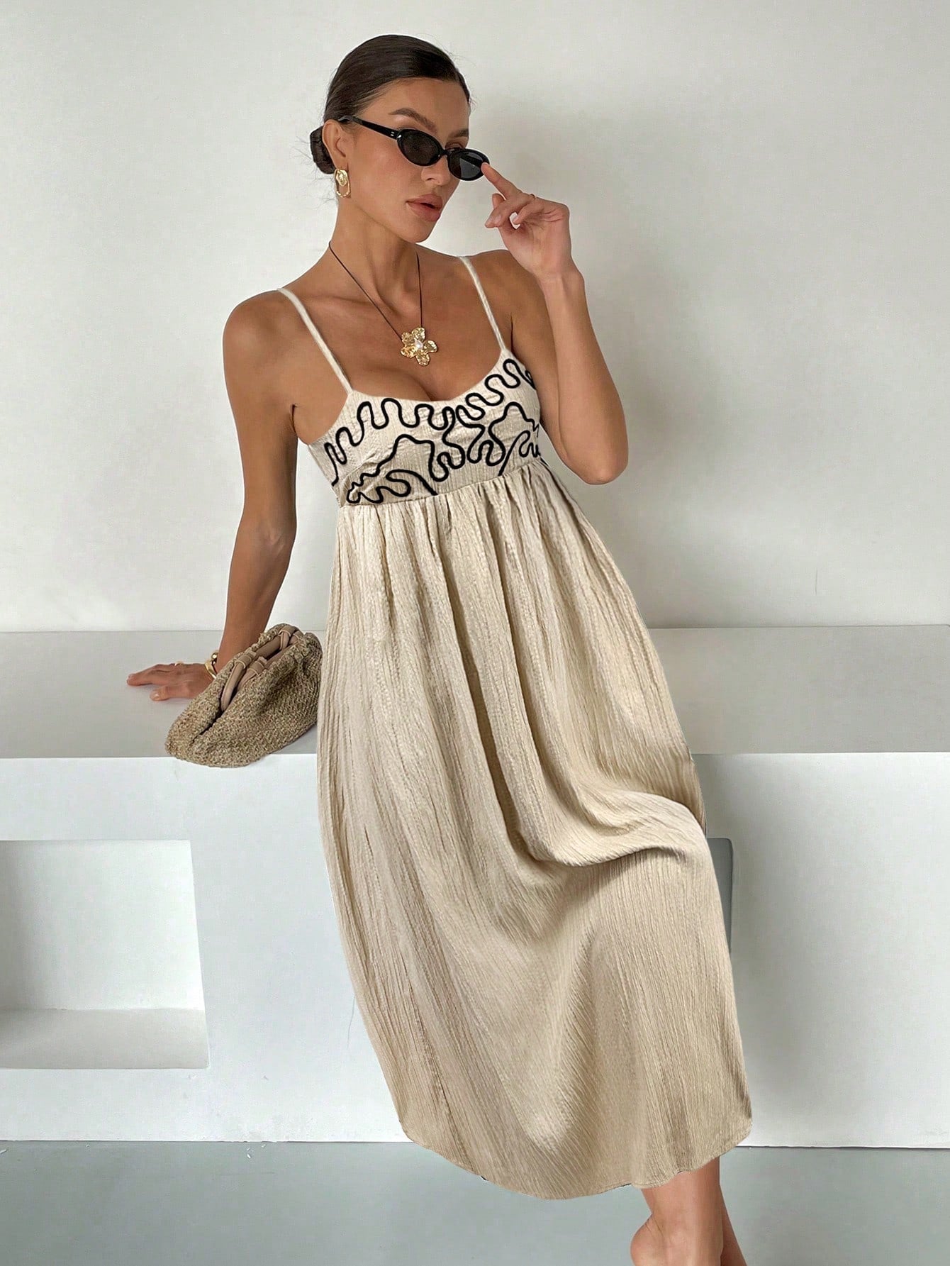 Embroidered Casual Long Slip Dress