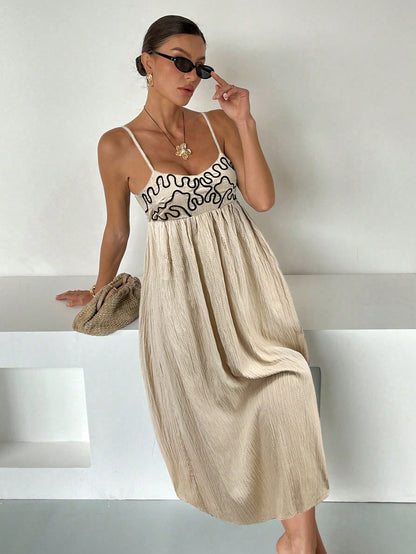 Embroidered Casual Long Slip Dress