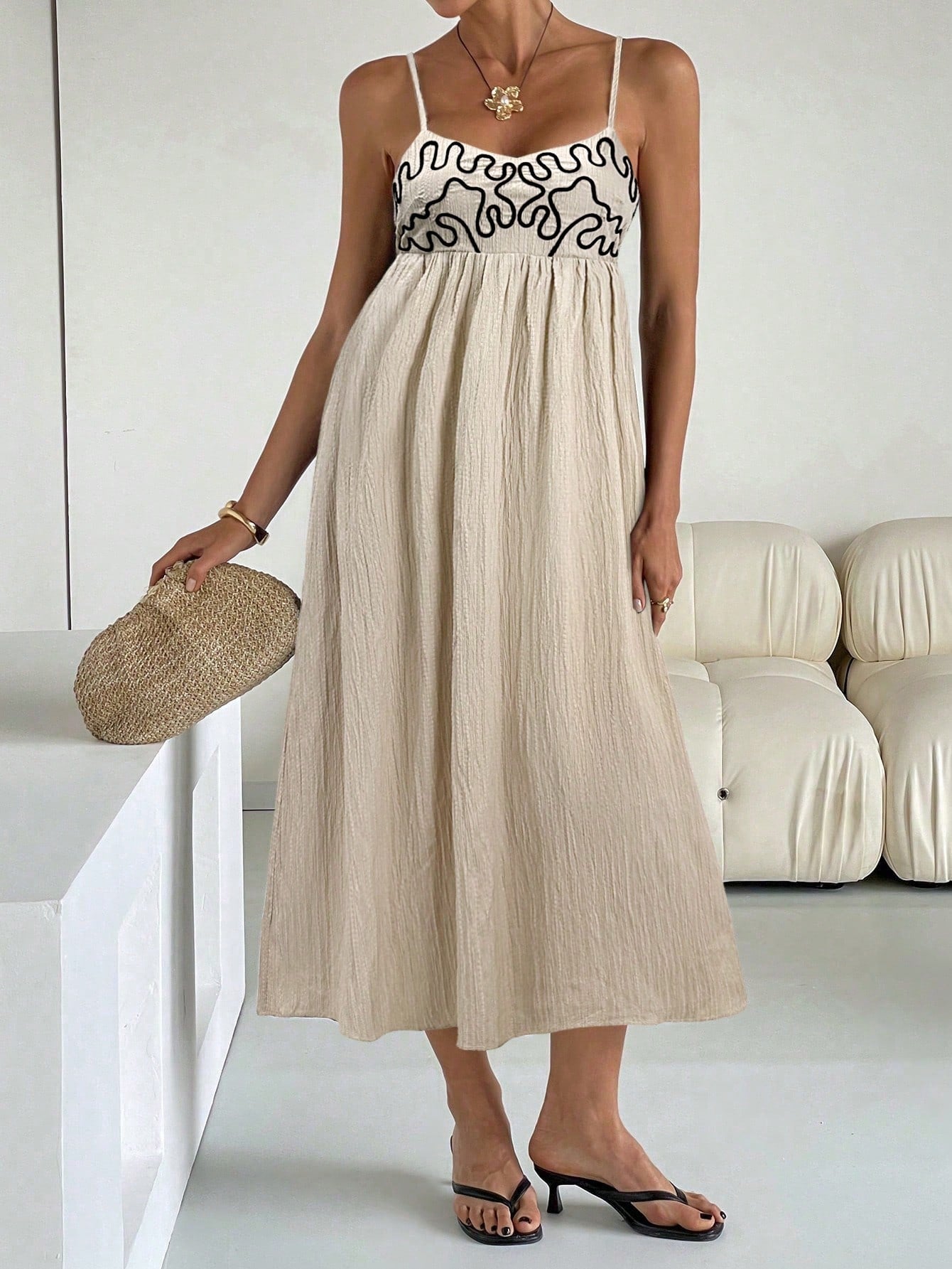 Embroidered Casual Long Slip Dress