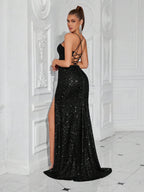 Lace-Up Back High Slit Cami Maxi Dress