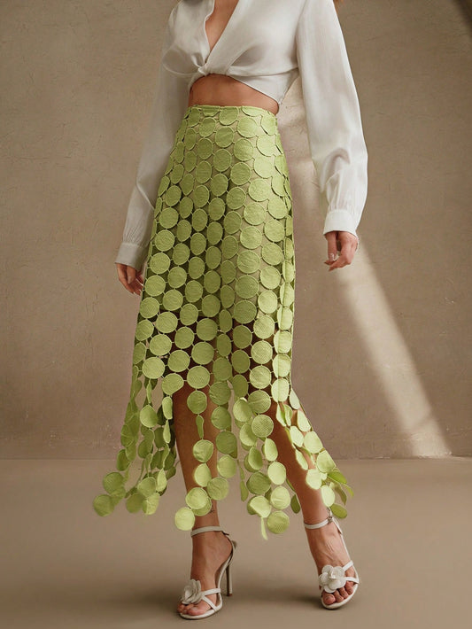 Laser Cut Multi Circle Double Layered Maxi Skirt