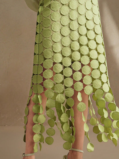 Laser Cut Multi Circle Double Layered Maxi Skirt