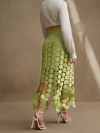 Laser Cut Multi Circle Double Layered Maxi Skirt